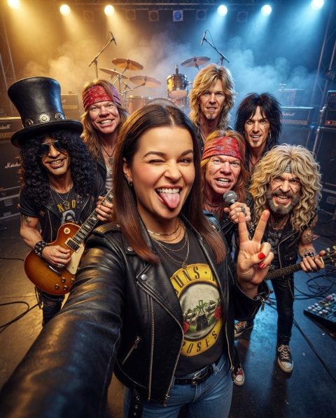 Minha foto de referencia, cercada pela clássica formação dos Guns N’ Roses