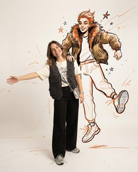 Retrato editorial de moda em técnica mista fotorrealista
