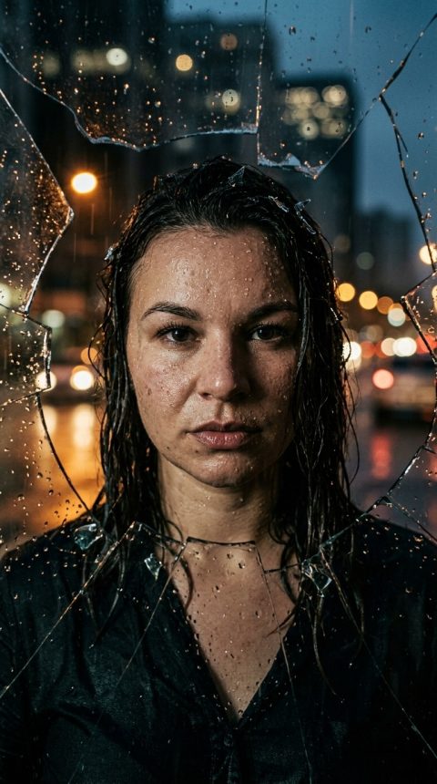 Prompt O Olhar Inabalável: Resiliência nas Ruínas Urbanas