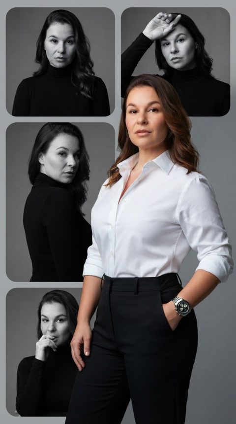 Colagem editorial de moda de luxo ultrarrealista apresentando a mesma modelo